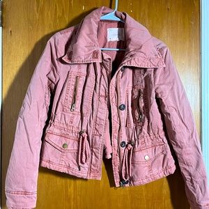 ANTHROPOLOGIE Coral Pink Cropped Utility Anorak Drawstring Waist Jacket Size S